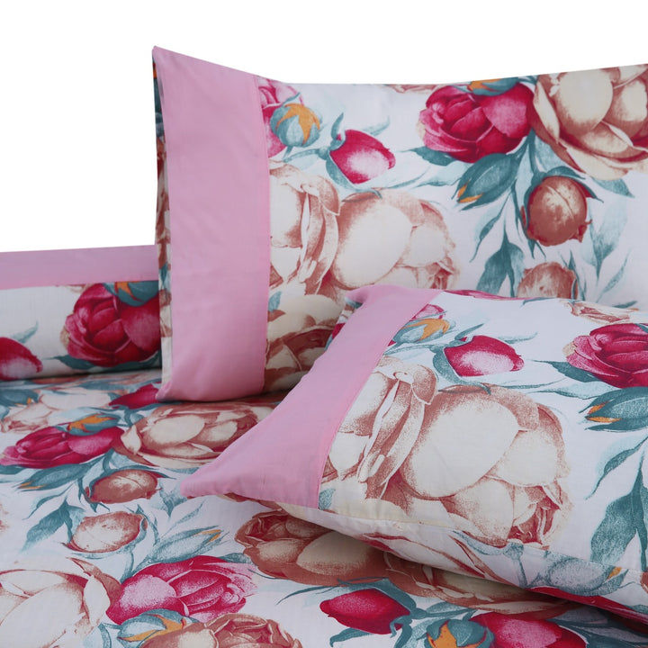 3 Pcs Cuffed Printed Bedsheet Set - 1541
