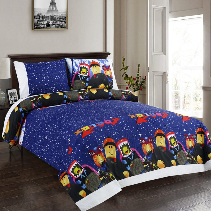 3 Pcs Cuffed Printed Bedsheet Set - 1542