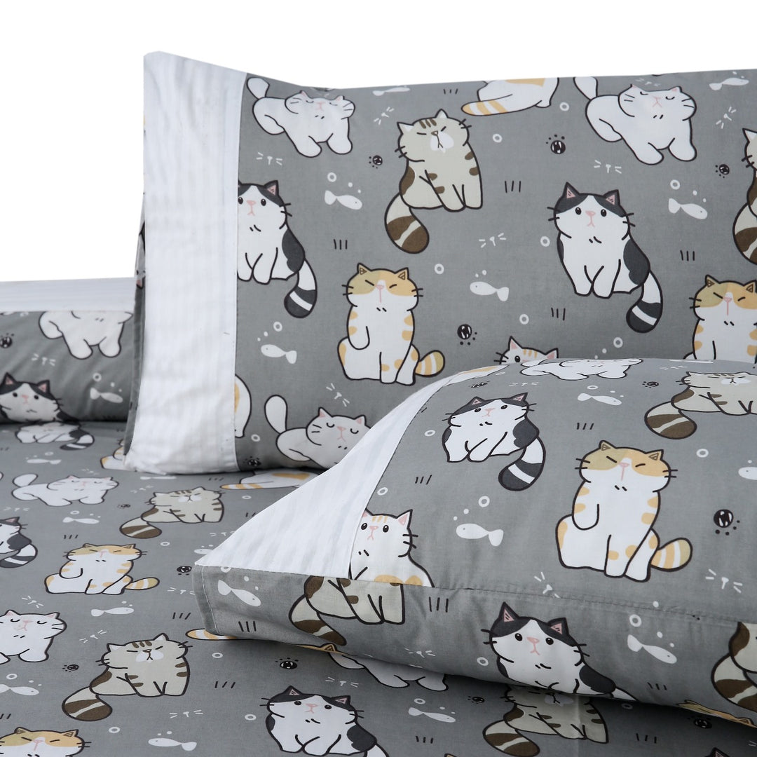 3 Pcs Cuffed Printed Bedsheet Set - 1544