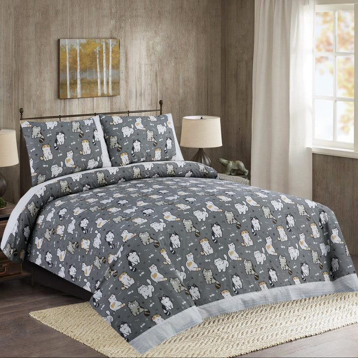 3 Pcs Cuffed Printed Bedsheet Set - 1544