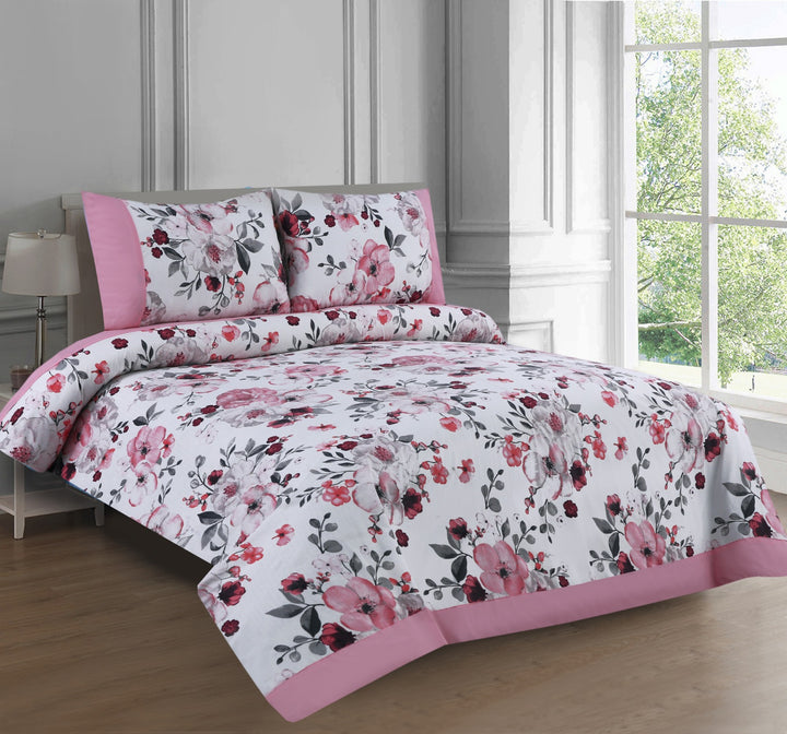 3 Pcs Cuffed Printed Bedsheet Set - 1547