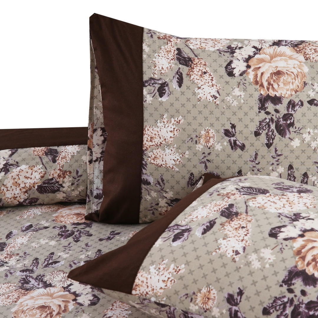 3 Pcs Cuffed Printed Bedsheet Set - 1557
