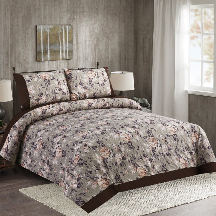 3 Pcs Cuffed Printed Bedsheet Set - 1557