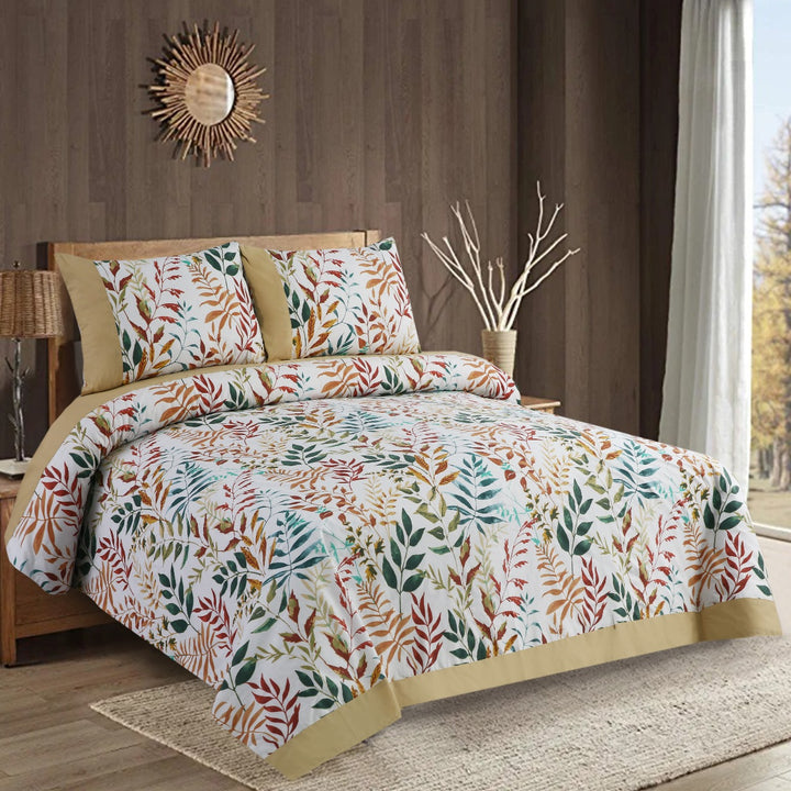3 Pcs Cuffed Printed Bedsheet Set - 1558