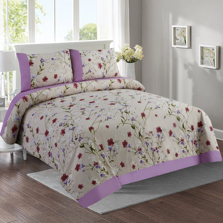 3 Pcs Cuffed Printed Bedsheet Set - 1565