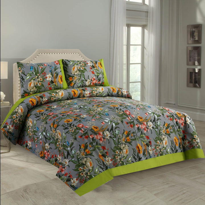 3 Pcs Cuffed Printed Bedsheet Set - 1566