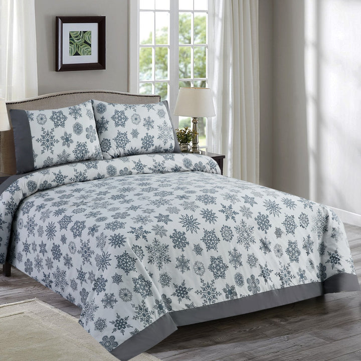 3 Pcs Cuffed Printed Bedsheet Set - 1567