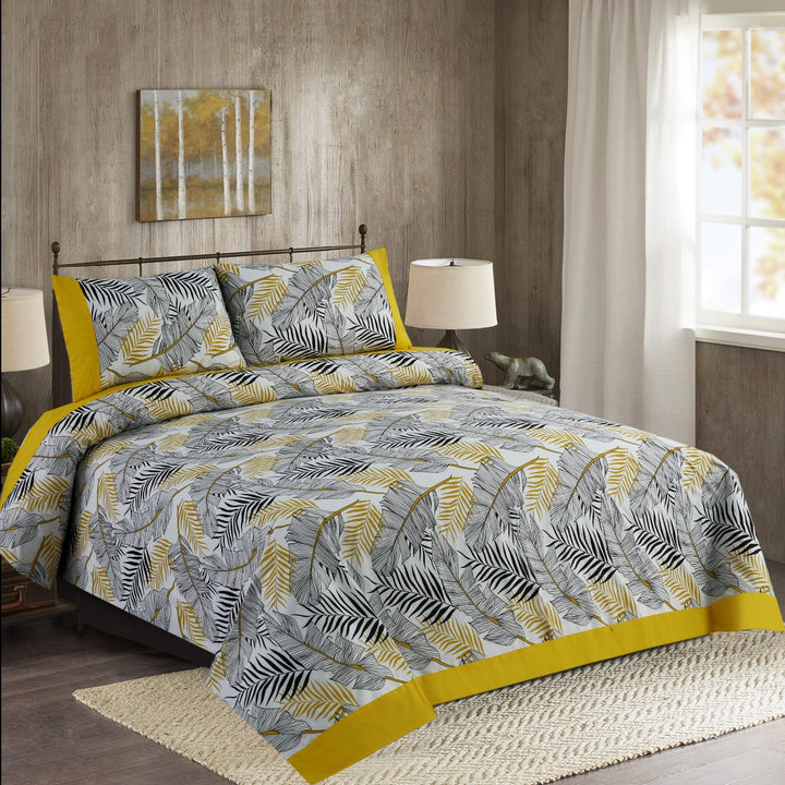 3 Pcs Cuffed Printed Bedsheet Set - 1568