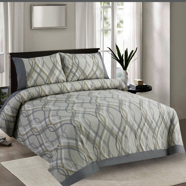 3 Pcs Cuffed Printed Bedsheet Set - 1569