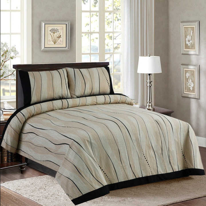 3 Pcs Cuffed Printed Bedsheet Set - 1574