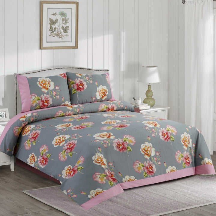 3 Pcs Cuffed Printed Bedsheet Set - 1575