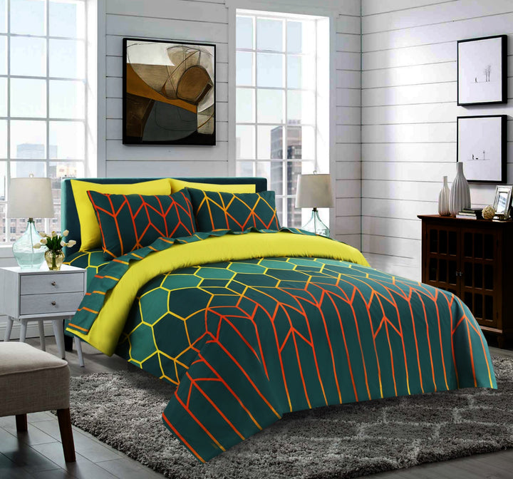 6 Pcs Green Diamond Printed Duvet Set - 1583
