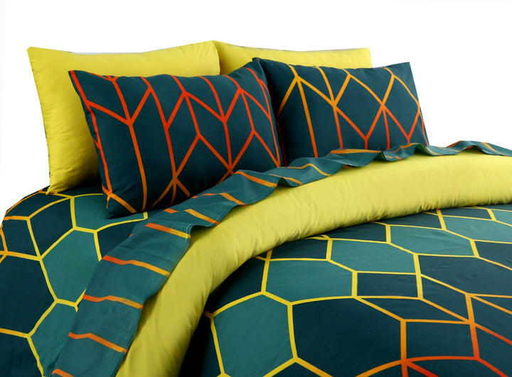 6 Pcs Green Diamond Printed Duvet Set - 1583