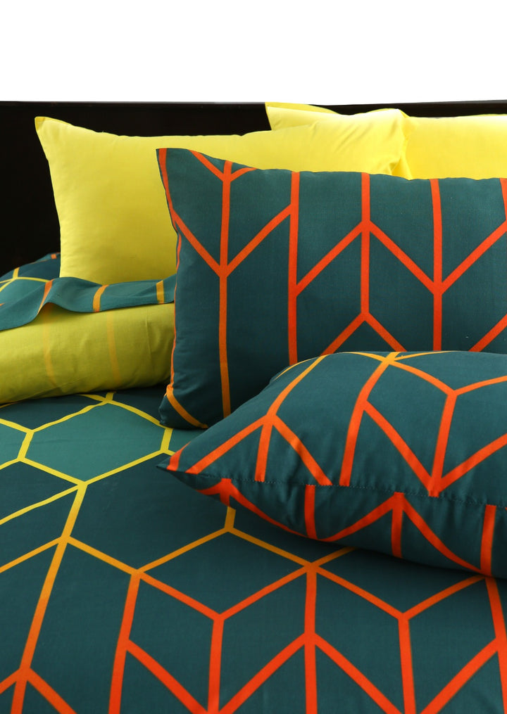 6 Pcs Green Diamond Printed Duvet Set - 1583