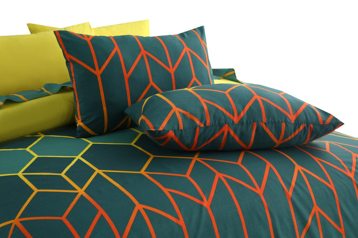 6 Pcs Green Diamond Printed Duvet Set - 1583