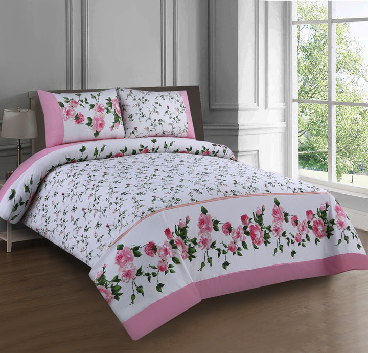 3 Pcs Cuffed Printed Bedsheet Set - 1595
