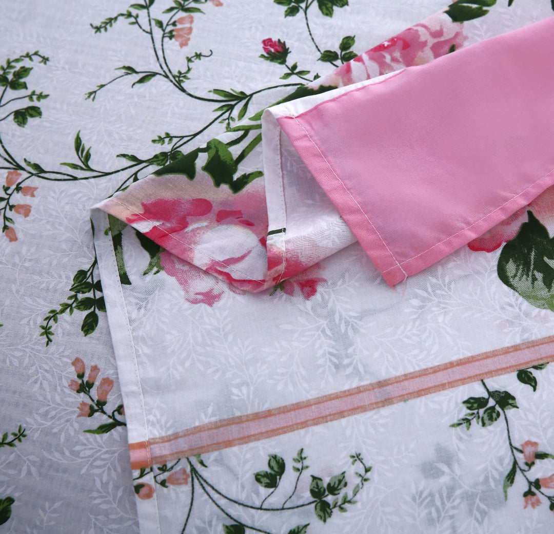 3 Pcs Cuffed Printed Bedsheet Set - 1595