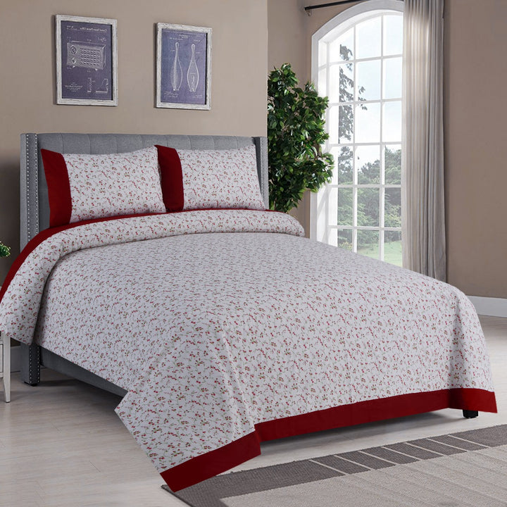 3 Pcs Cuffed Printed Bedsheet Set - 1607