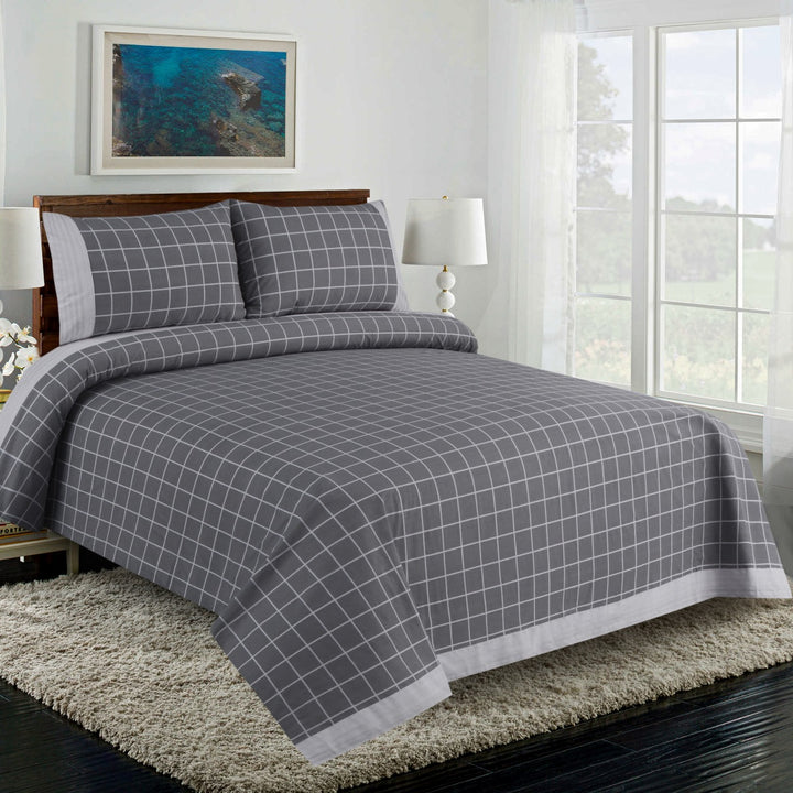 3 Pcs Cuffed Printed Bedsheet Set - 1610