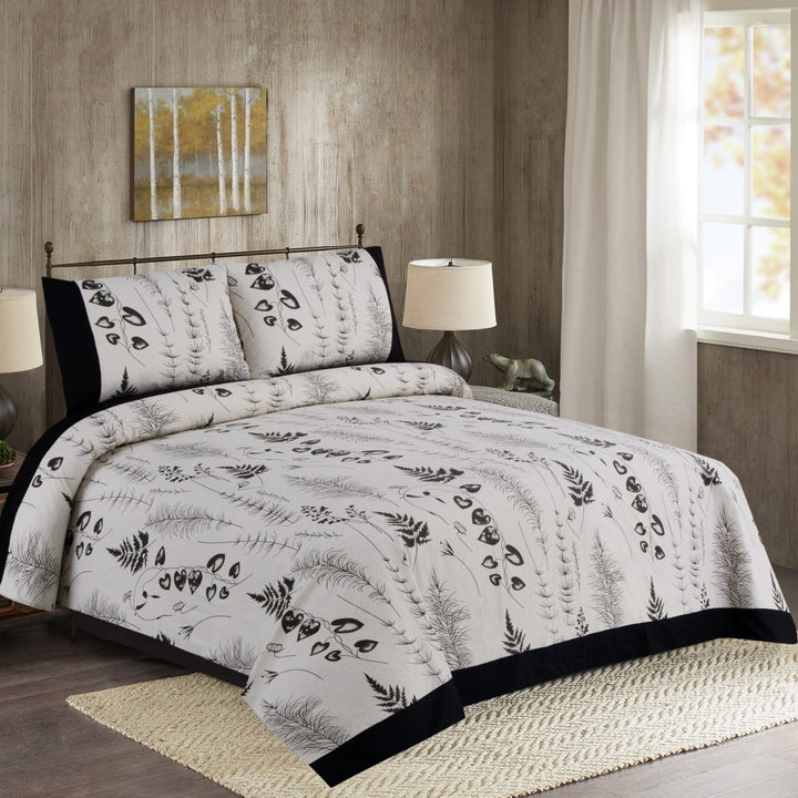 3 Pcs Cuffed Printed Bedsheet Set - 1612
