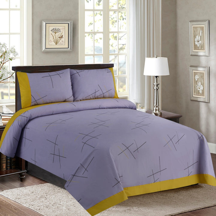 3 Pcs Cuffed Printed Bedsheet Set - 1614