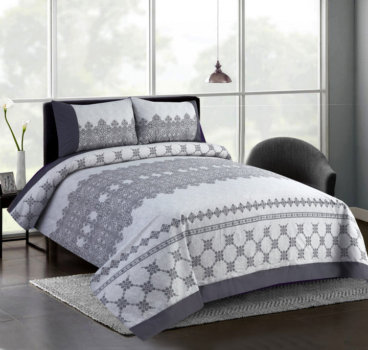 3 Pcs Cuffed Printed Bedsheet Set - 1624