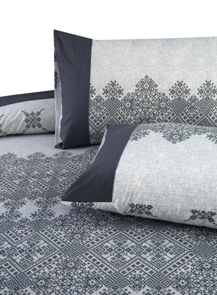 3 Pcs Cuffed Printed Bedsheet Set - 1624