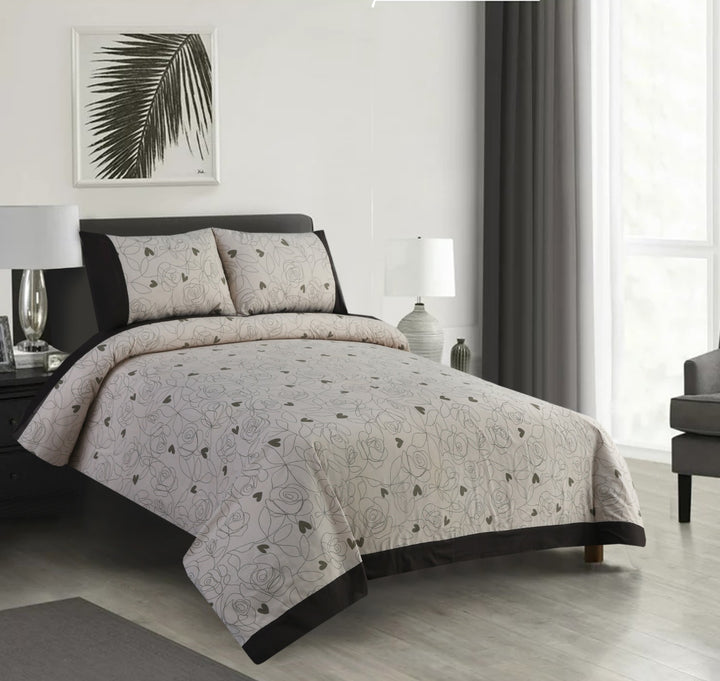 3 Pcs Cuffed Printed Bedsheet Set - 1627