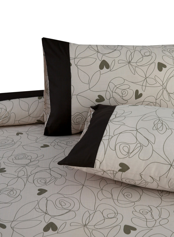 3 Pcs Cuffed Printed Bedsheet Set - 1631