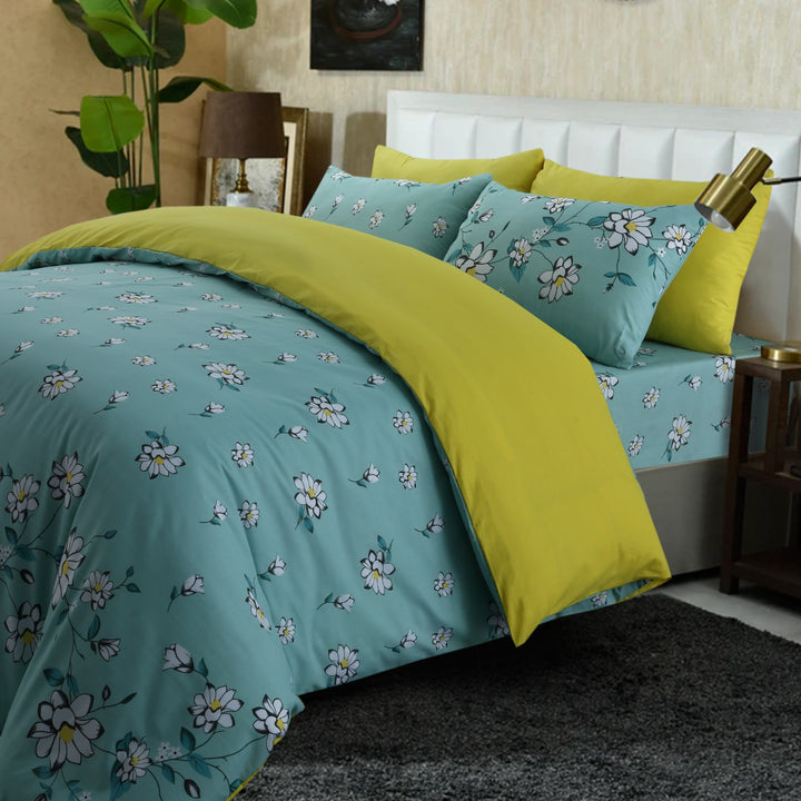 6 Pcs White Rose Printed Duvet Set - 1625