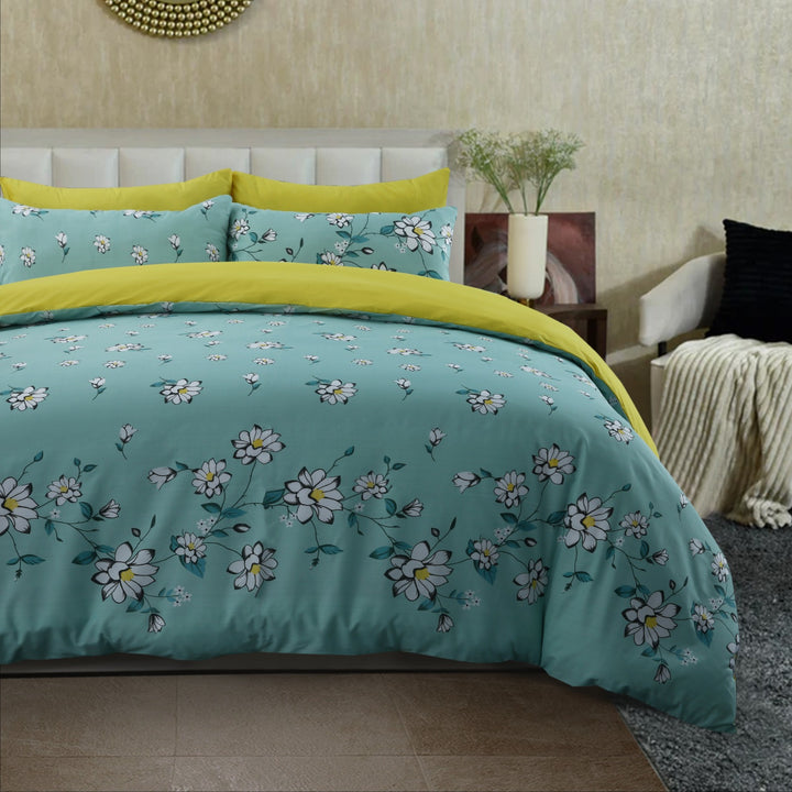 6 Pcs White Rose Printed Duvet Set - 1625