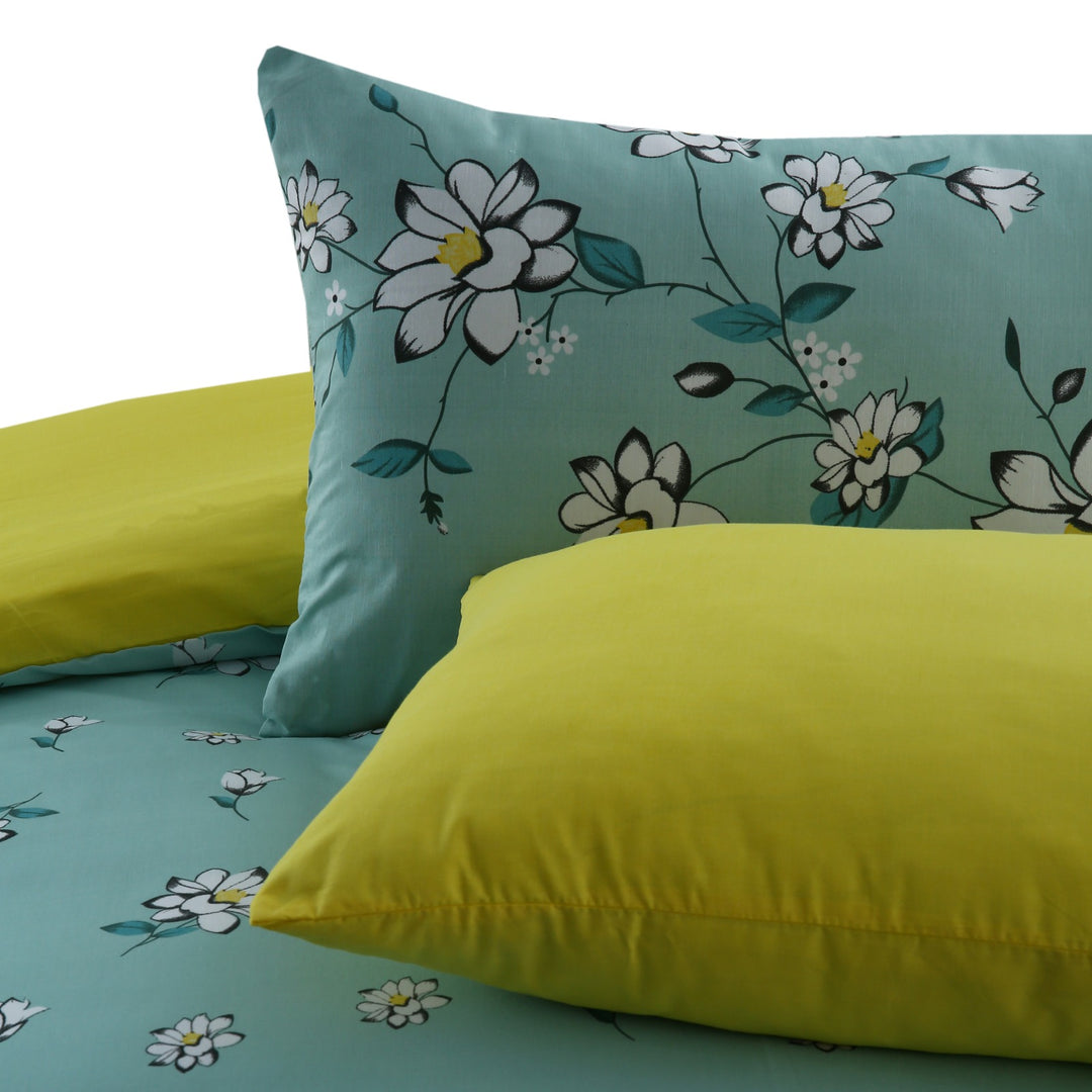 6 Pcs White Rose Printed Duvet Set - 1625