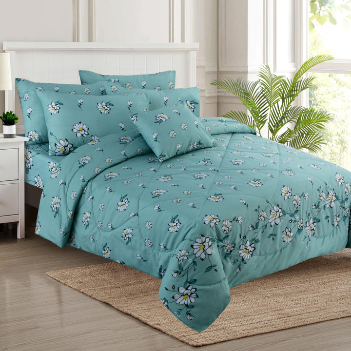 7 Pcs White Rose Comforter set - 1670
