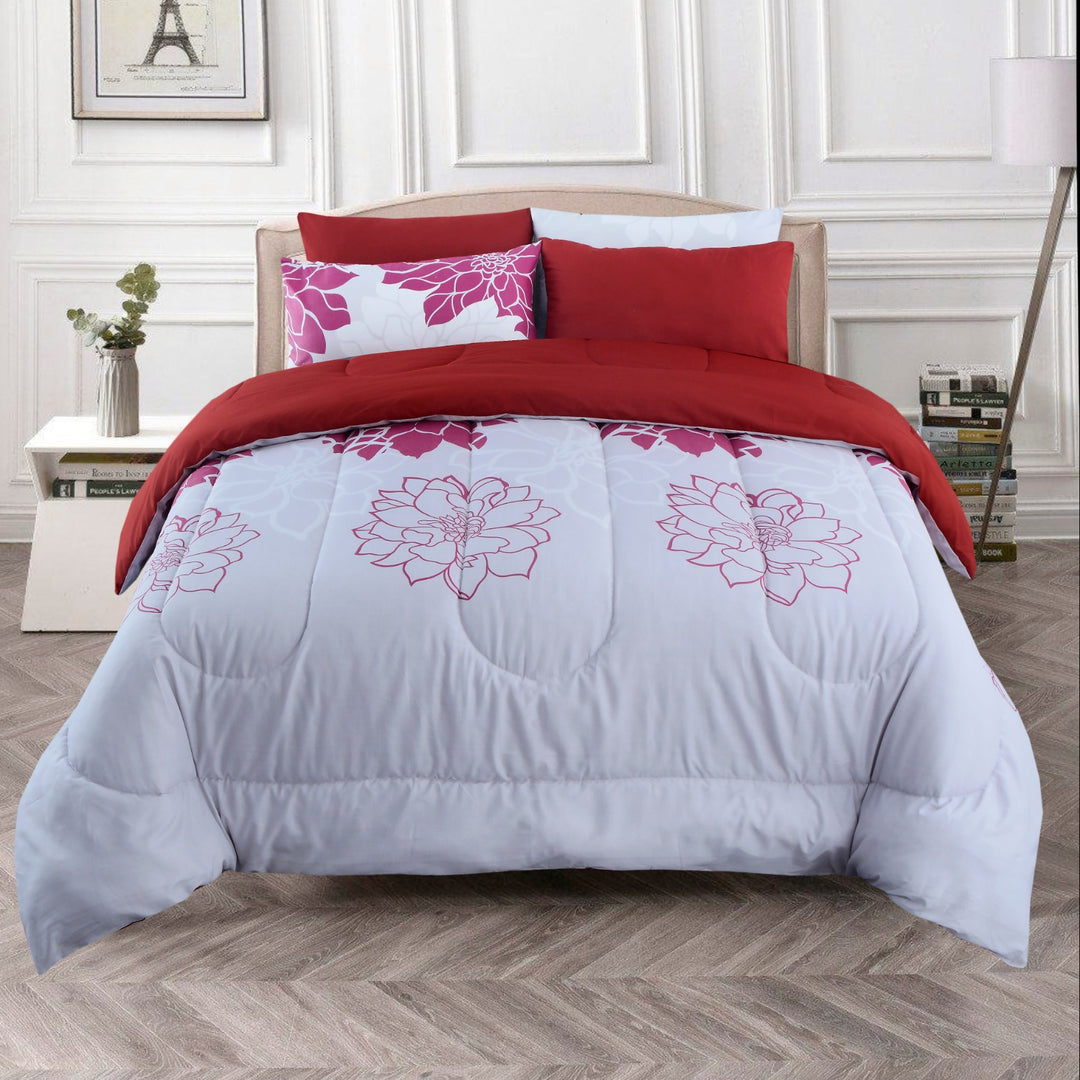 6 Pcs Flower Printed Comforter set - 1677