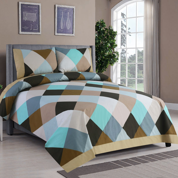 3 Pcs Cuffed Printed Bedsheet Set - 1698