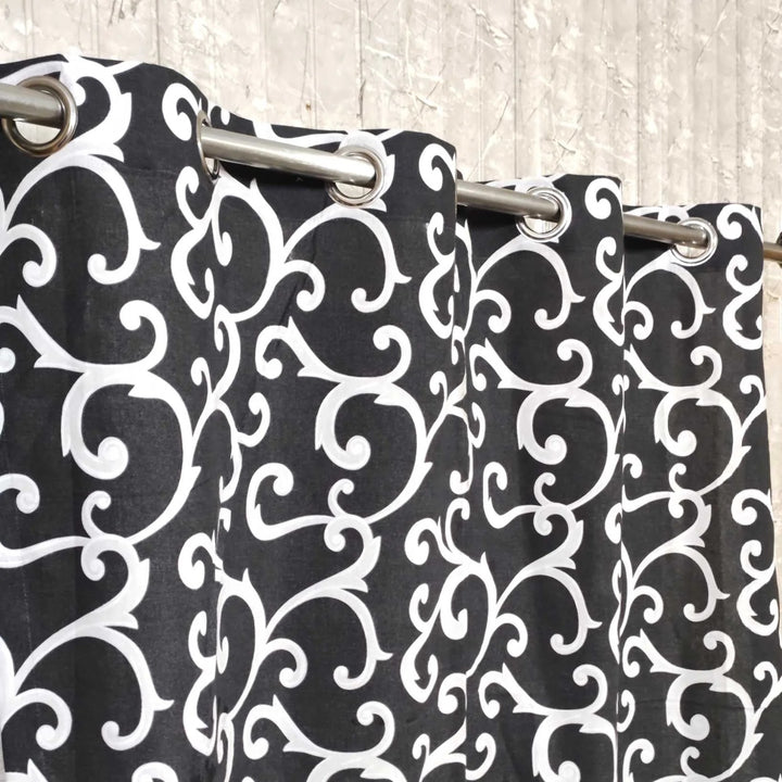 2 Pcs Printed Curtains Pair with Lining - 1149