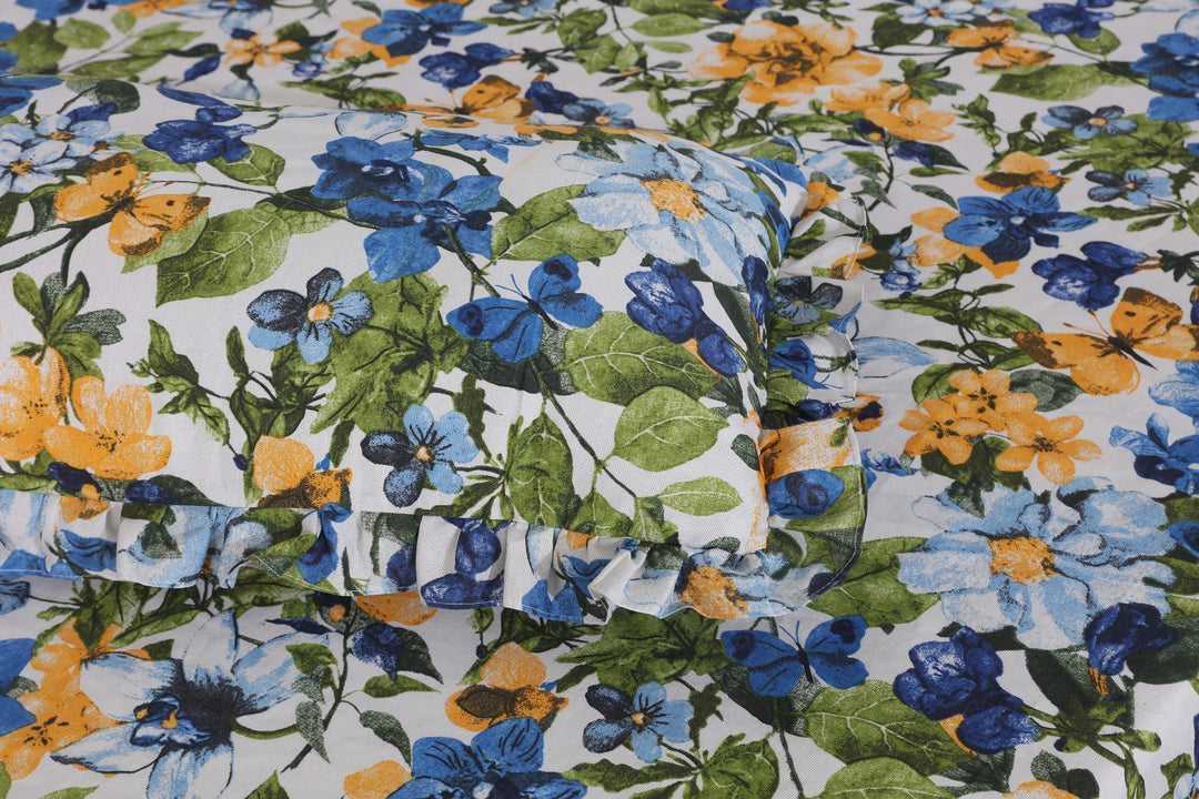 3 PCs Printed Bed skirt with Pillow cover - 1142