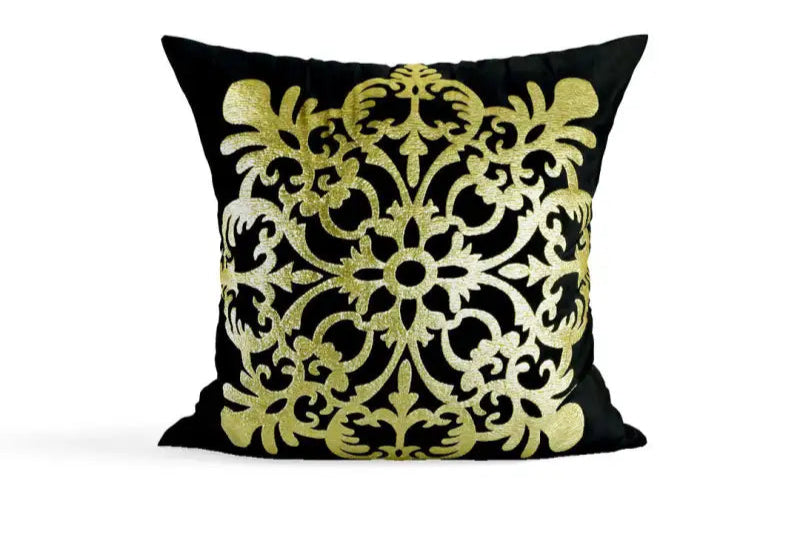 Pack Of 2 Velvet Black Cushion Cover With Golden Motif